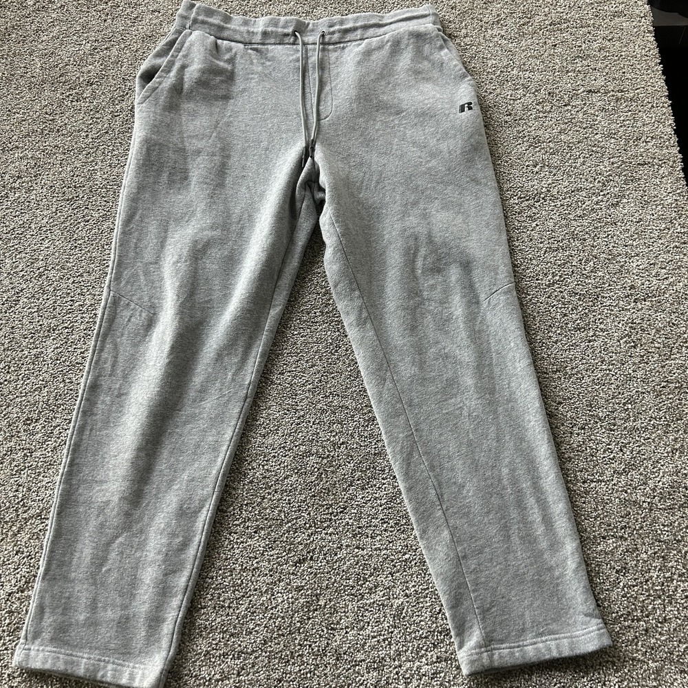 Russell Premium Fleece Sweatpants Mens Large Gray Elastic Waist Pockets Tapered